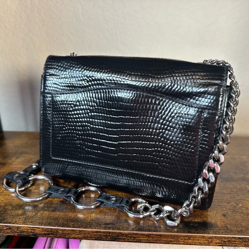 YSL Yves Saint Laurent Black Leather Embossed Exotic Shoulder Bag - Picture 6 of 10